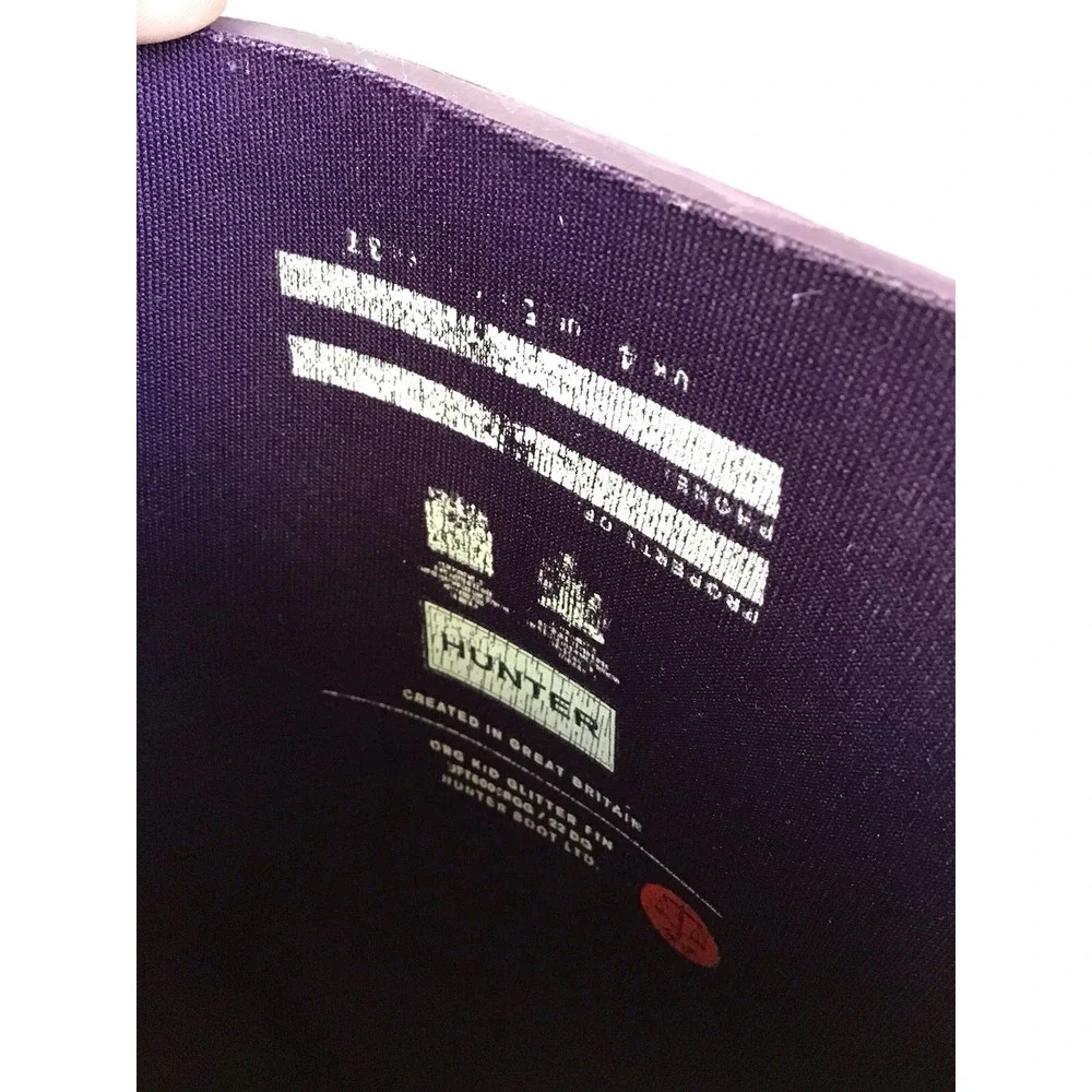 Hunter Rain Boots Girls size 6 Purple Glitter Wellington Waterproof Boots UK 4